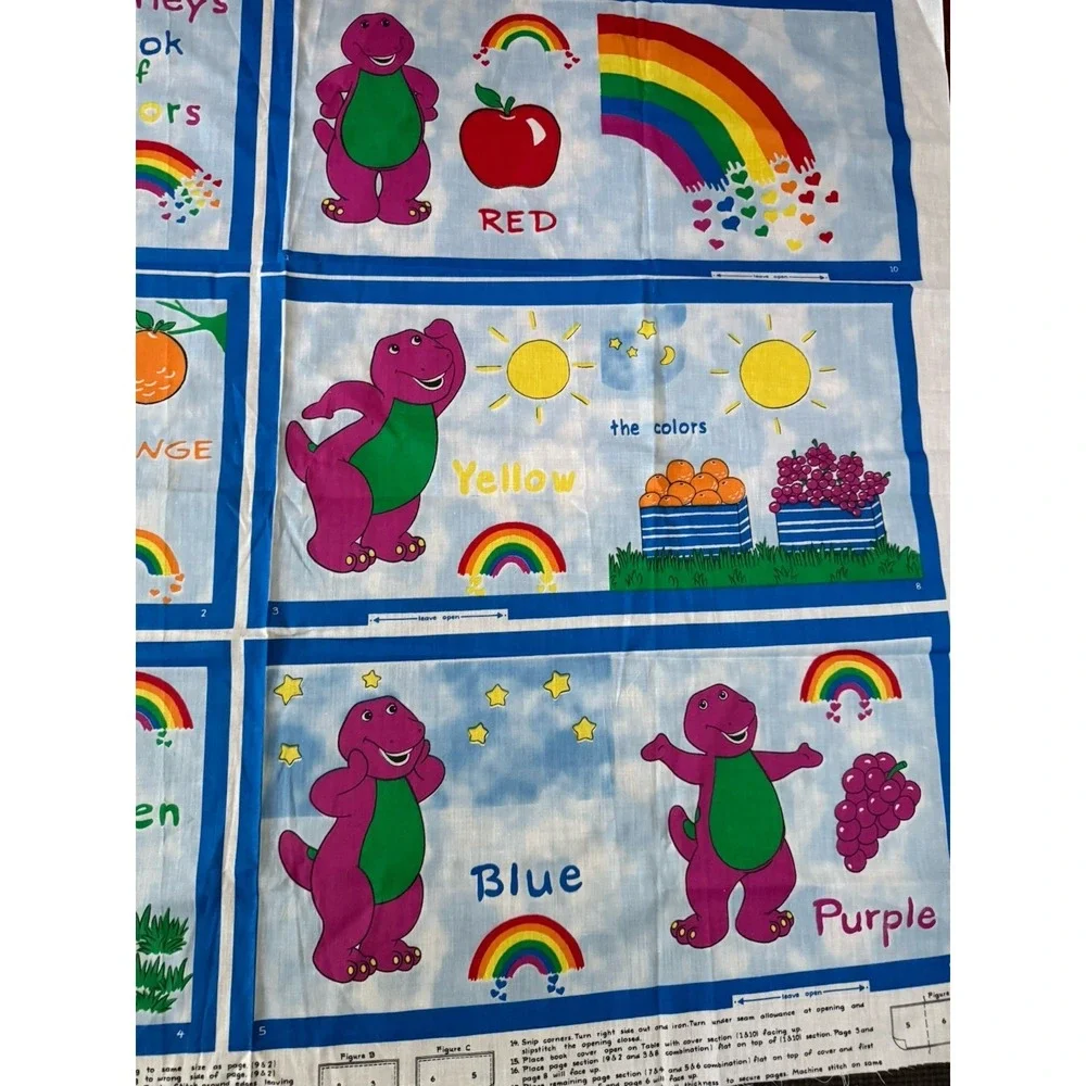 Vintage Barney Book of Colors Fabric Panel Sewing Craft Book Quilt Cotton Uncut